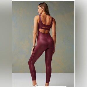 Women's Ox Blood (burgundy) metallic 
 Jumpsuit- Khloe Kardashian Fab collection